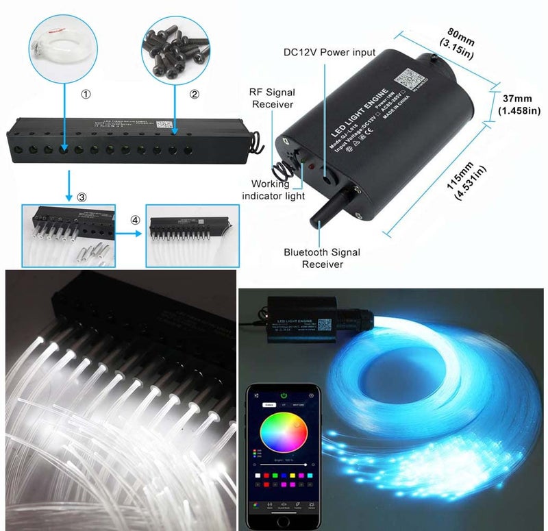 AZIMOM 16W Sound Activate Fiber Optic Starlight Headliner Kit 550pcs 0.03in 13.1ft Fiber Strands, Pure White Meteor Shooting Star Music Mode Remote APP Control Car Use Home Headliner Decor - Image 3